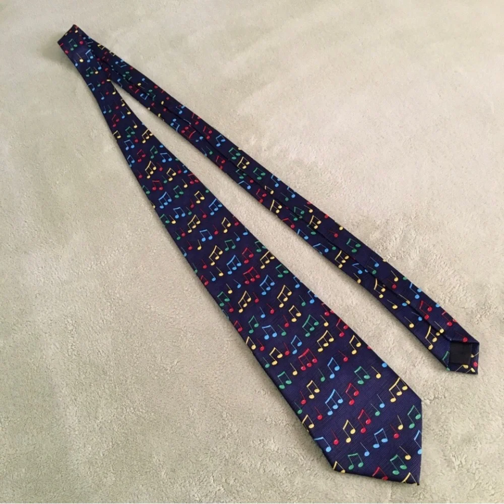 Addiction necktie rainbow music notes variety navy blue pastel novelty polyester